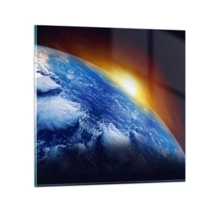 Tablou pe sticlă - Răsărit de soare deasupra planetei albastre - 60x60 cm