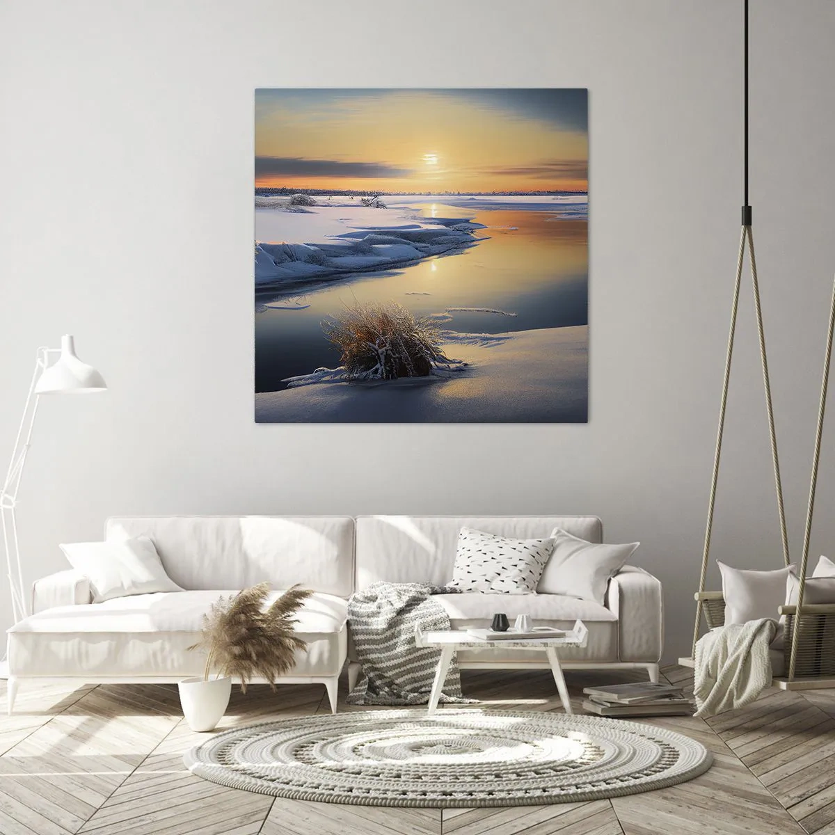Tablou pe pânză - Apus de soare pe timp de iarnă - 60x60 cm