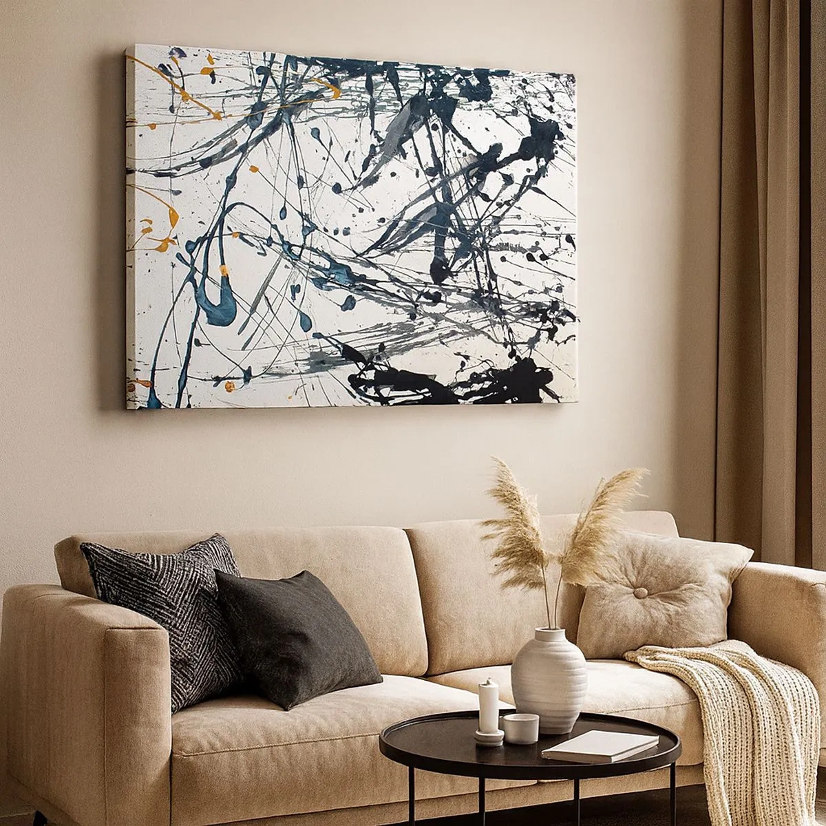 Tablou pe pânză Canvas - Model de pictură abstractă cu linii și pete dinamice - 70x50cm - Cu sau fără sens? - Decorațiune modernă pentru perete pentru living și dormitor ARTTOR