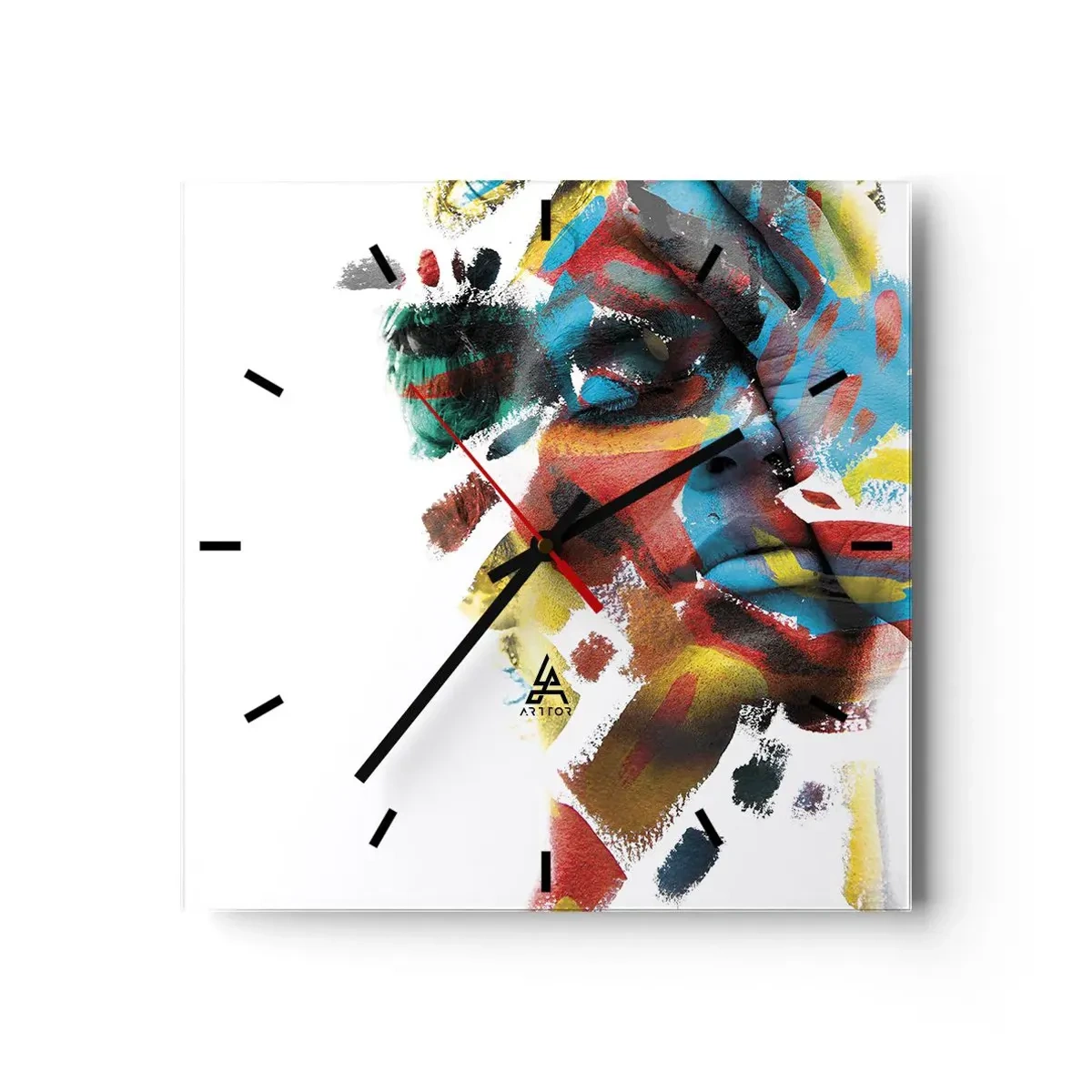 Ceas de perete - Ceas pe sticlă - Personalitate colorată - 40x40 cm