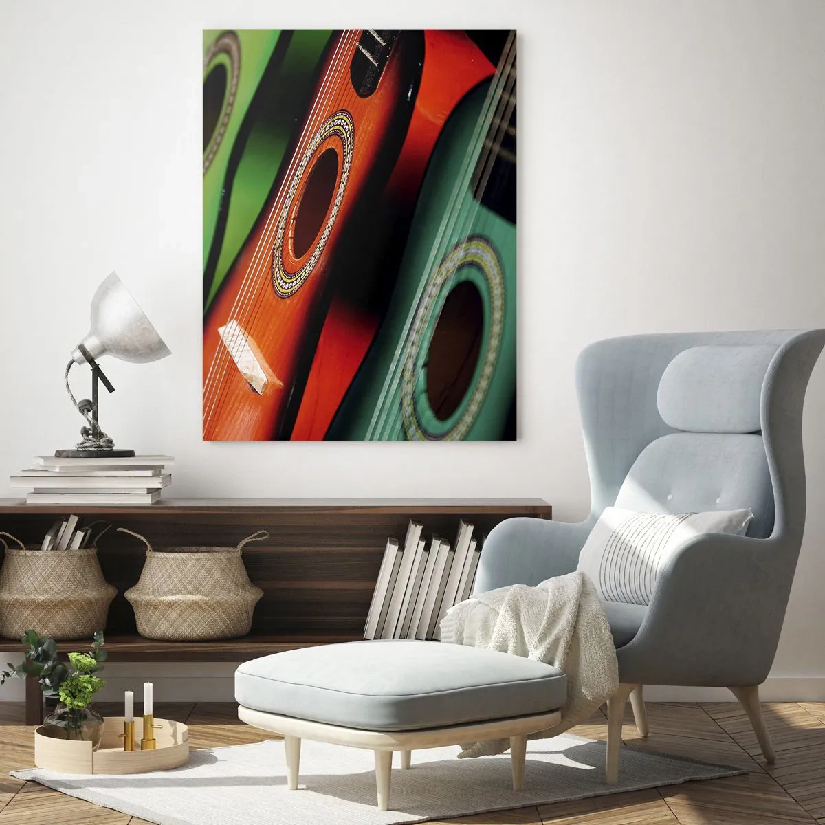 Tablou pe sticlă - Chitara are multe culori - 50x70 cm