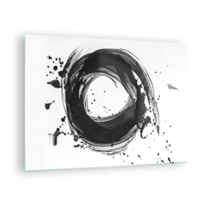 Tablou pe sticlă - O compoziție minimalistă sub forma unei pensule negre pe alb - 70x50cm - Vortexul creației - Decorațiune modernă pentru perete pentru living și dormitor ARTTOR