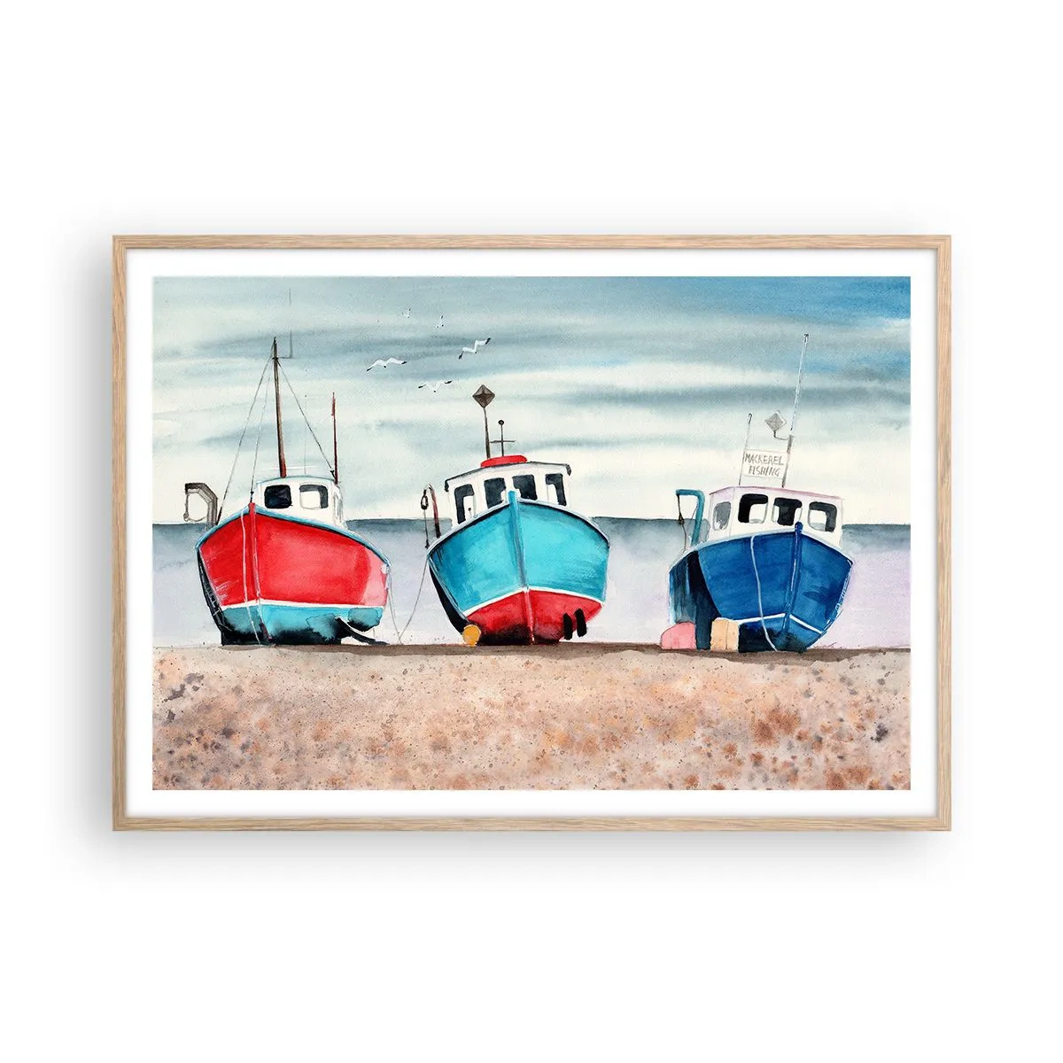 Poster în ramă de stejar deschis - Gata pentru pescuit - 100x70 cm