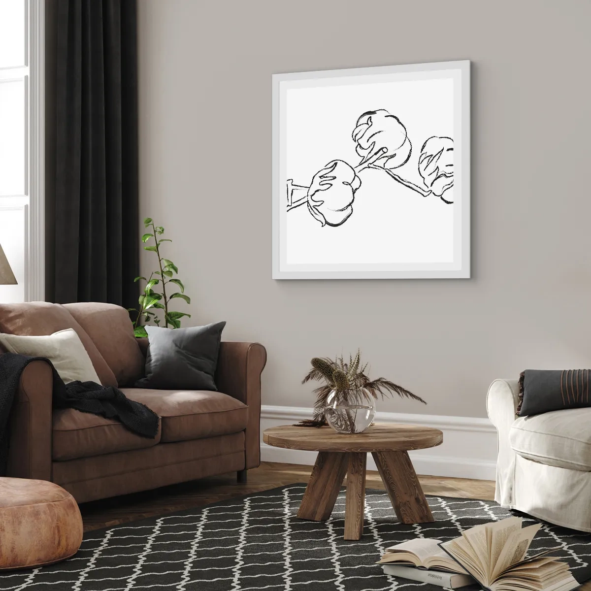 Poster în ramă albă - Pufuri de bumbac - 60x60 cm