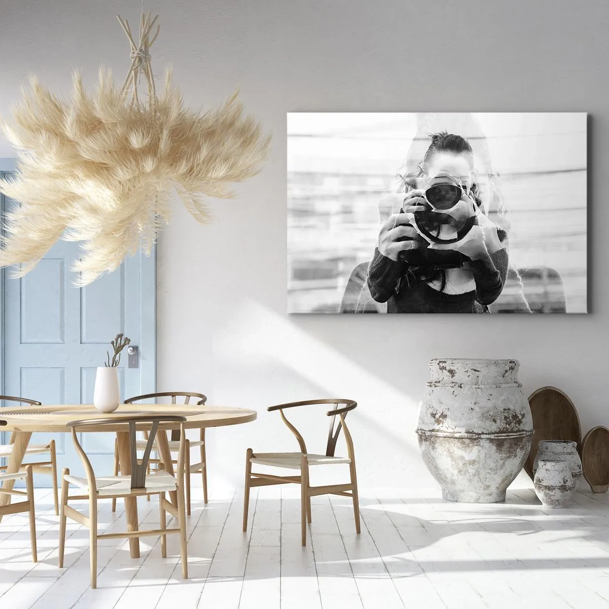 Tablou pe pânză Canvas - Portret alb-negru cu dublă expunere al unui fotograf - 70x50cm - Creator și material - Decorațiune modernă pentru perete pentru living și dormitor ARTTOR