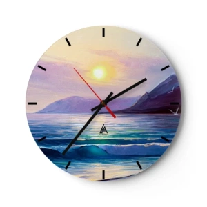 Ceas de perete - Ceas pe sticlă - Peisaj marin cu apusul soarelui - 30x30cm - Cristale de apă și aer - Decorațiune modernă pentru perete pentru living, bucătărie și dormitor ARTTOR