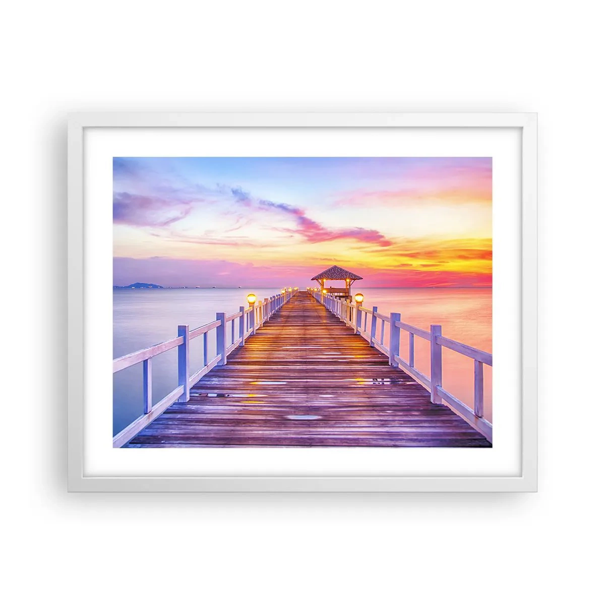 Poster în ramă albă - Tăcerea serii în liliac-auriu - 50x40 cm