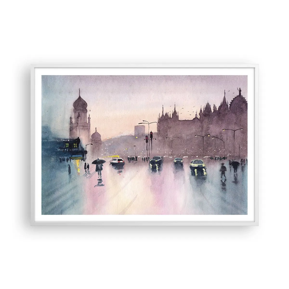 Poster în ramă albă - Într-o ceață ploioasă - 100x70 cm