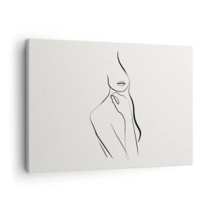Tablou pe pânză Canvas - O schiță minimalistă a siluetei unei femei pe un fundal deschis la culoare. - 70x50cm - Val de melancolie - Decorațiune modernă pentru perete pentru living și dormitor ARTTOR