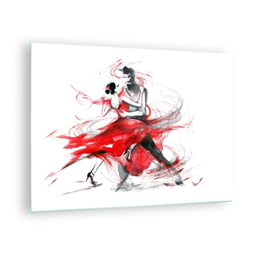 Tablou pe sticlă - O pereche de dansatori într-un dans dinamic în acuarelă - 70x50cm - Tango - ritmul pasiunii - Decorațiune modernă pentru perete pentru living și dormitor ARTTOR