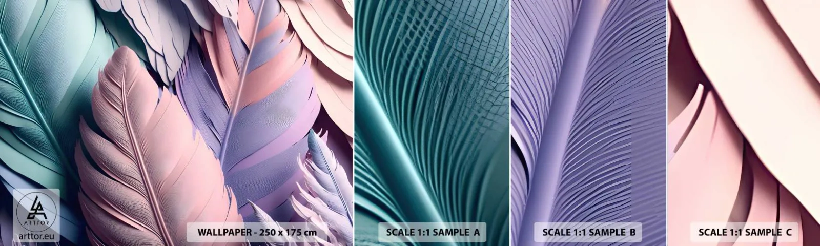 Mostră de Tapet Standard Eco - Eleganța păsărilor - Pastel, pene, Lejeritate - 100x30 cm