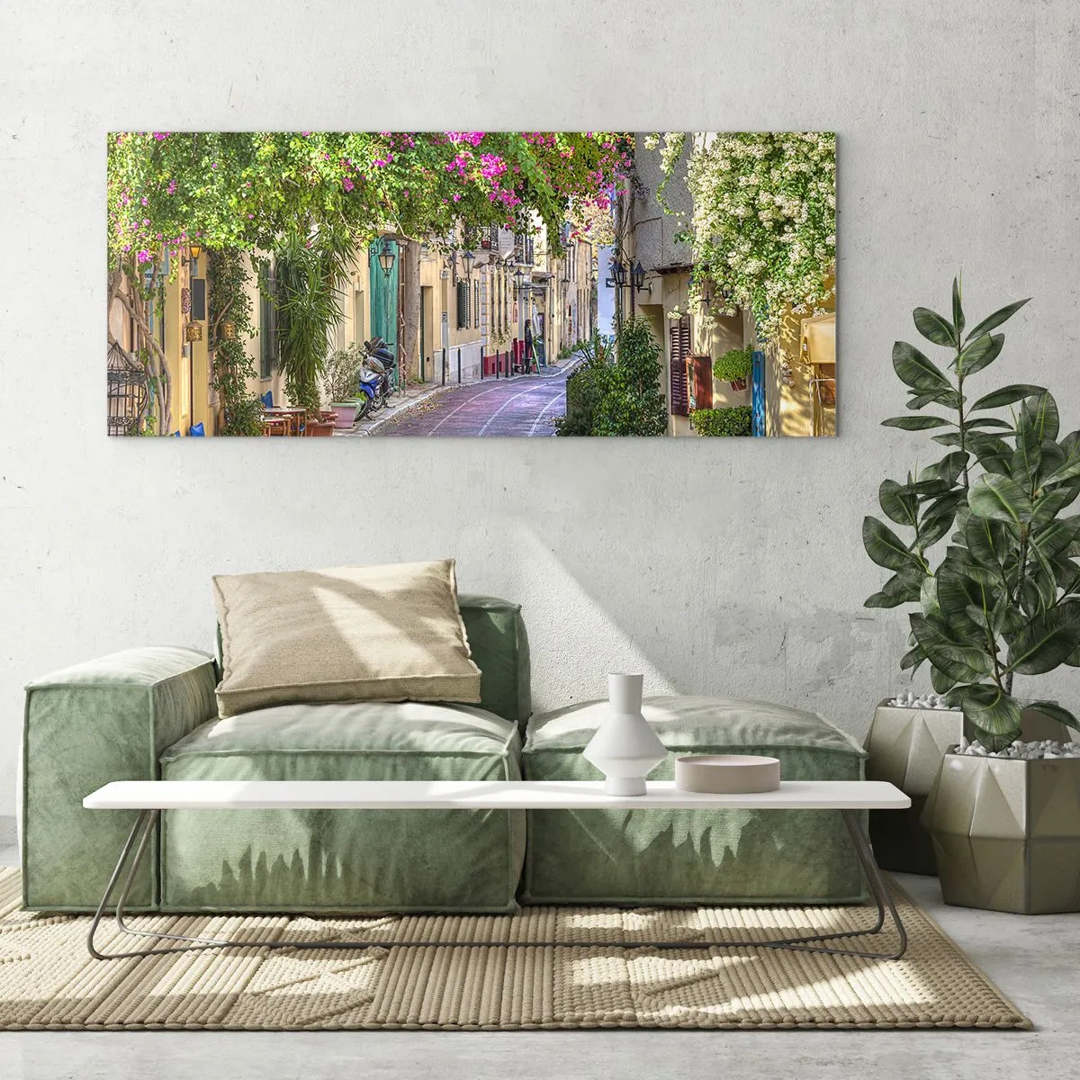 Tablou pe sticlă - Alee înfloritoare - 90x30 cm