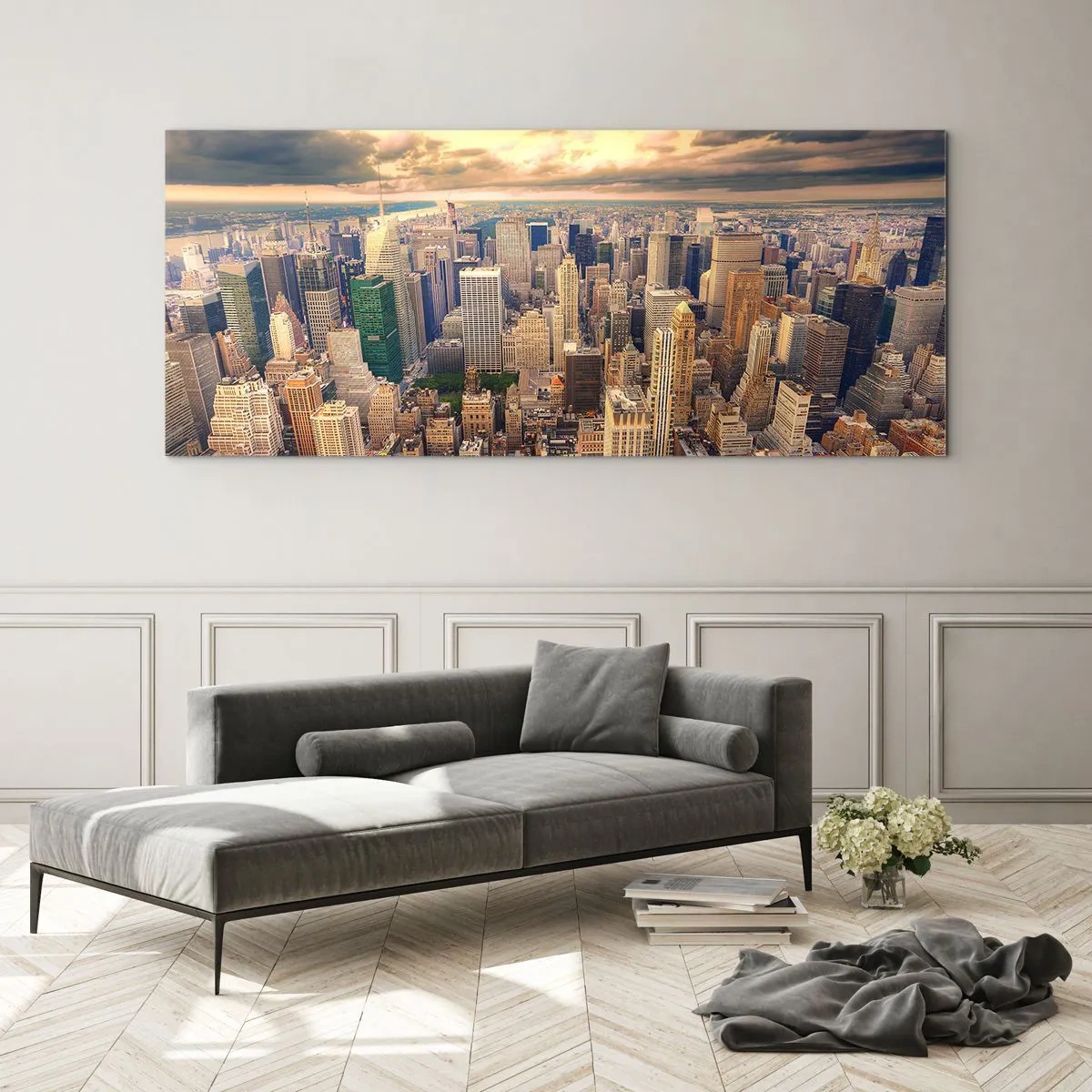 Tablou pe sticlă - O metropolă aurită - 90x30 cm
