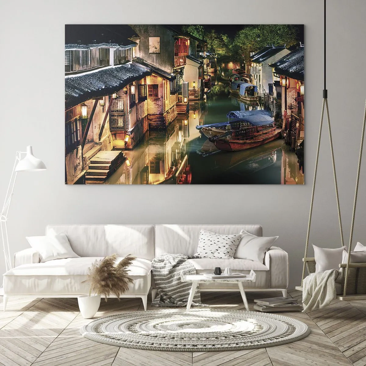 Tablou pe sticlă - O seară pe o stradă chinezească - 100x70 cm