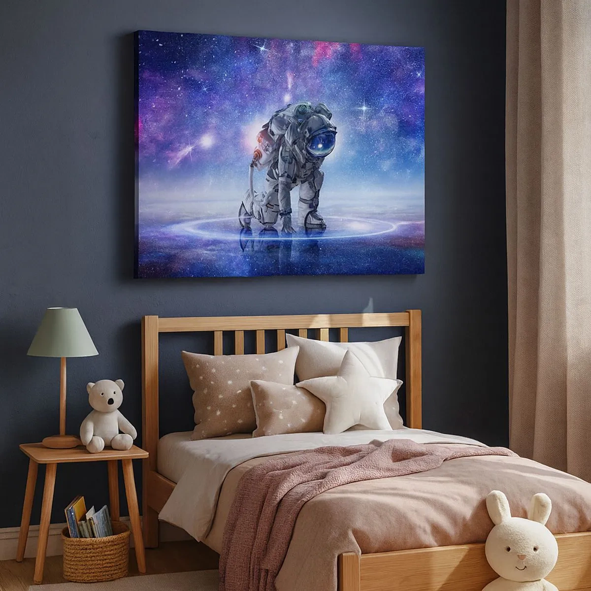 Tablou pe pânză Canvas - Astronautul într-un peisaj galactic - 70x50cm - Cerul înstelat de deasupra mea - Decorațiune modernă pentru perete pentru living și dormitor ARTTOR