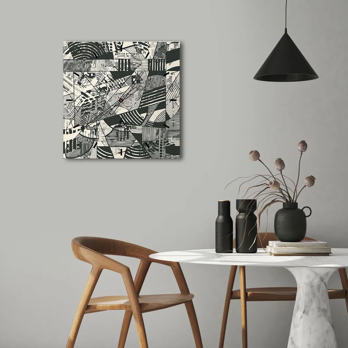 Ceas de perete - Ceas pe sticlă - Dinamica de astăzi - 30x30 cm