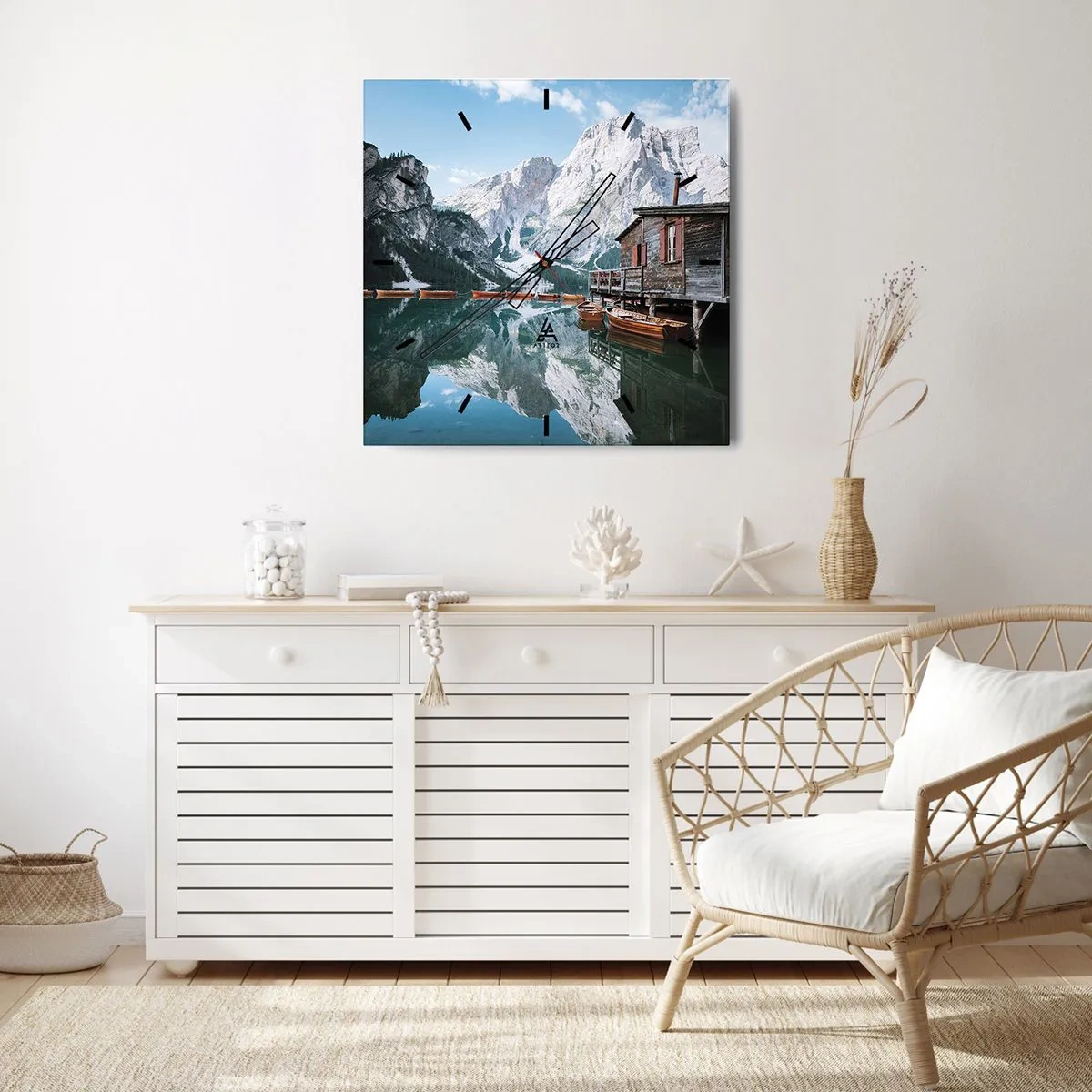 Ceas de perete - Ceas pe sticlă - Dimineață cristalină de munte - 40x40 cm