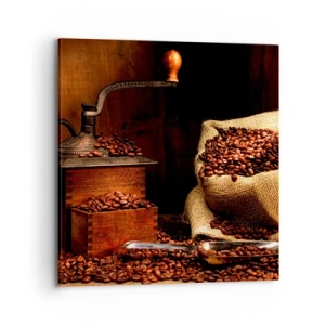 Tablou pe pânză - Natură moartă cu boabe de cafea și măcinător - 70x70 cm