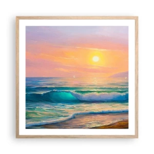 Poster în ramă de stejar deschis - Cântecul turcoaz al valurilor - 60x60 cm