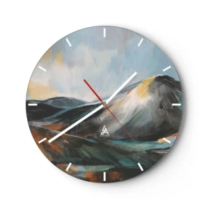 Ceas de perete - Ceas pe sticlă - Un peisaj montan pitoresc în culori calde - 30x30cm - Dure și frumoase - Decorațiune modernă pentru perete pentru living, bucătărie și dormitor ARTTOR