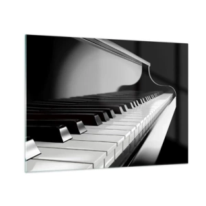 Tablou pe sticlă - Claviatură de pian alb-negru în perspectivă - 70x50cm - Armonia formelor și a culorilor - Decorațiune modernă pentru perete pentru living și dormitor ARTTOR