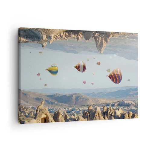 Tablou pe pânză Canvas - Baloane colorate peste un peisaj stâncos - 70x50cm - Orice este posibil aici - Decorațiune modernă pentru perete pentru living și dormitor ARTTOR