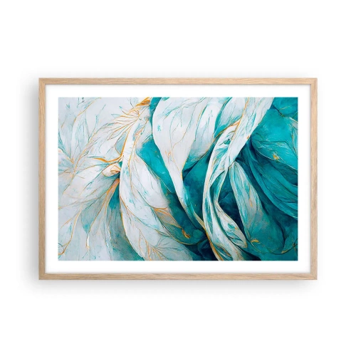Poster în ramă de stejar deschis - Abstractul albastru cu motiv auriu - 70x50 cm