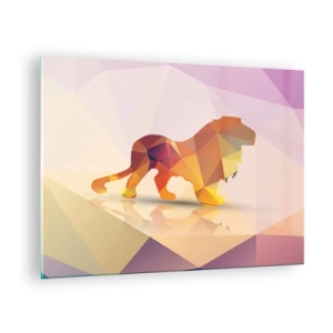 Tablou pe sticlă - Leu geometric în abstracție colorată - 70x50cm - Regele diamantat - Decorațiune modernă pentru perete pentru living și dormitor ARTTOR