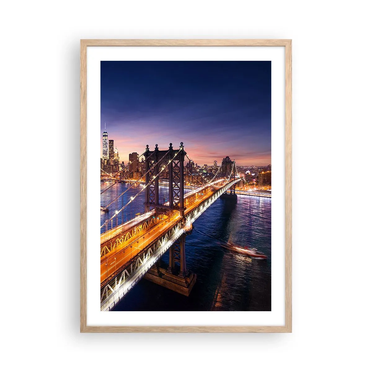 Poster în ramă de stejar deschis - Pe un pod luminos către inima orașului - 50x70 cm