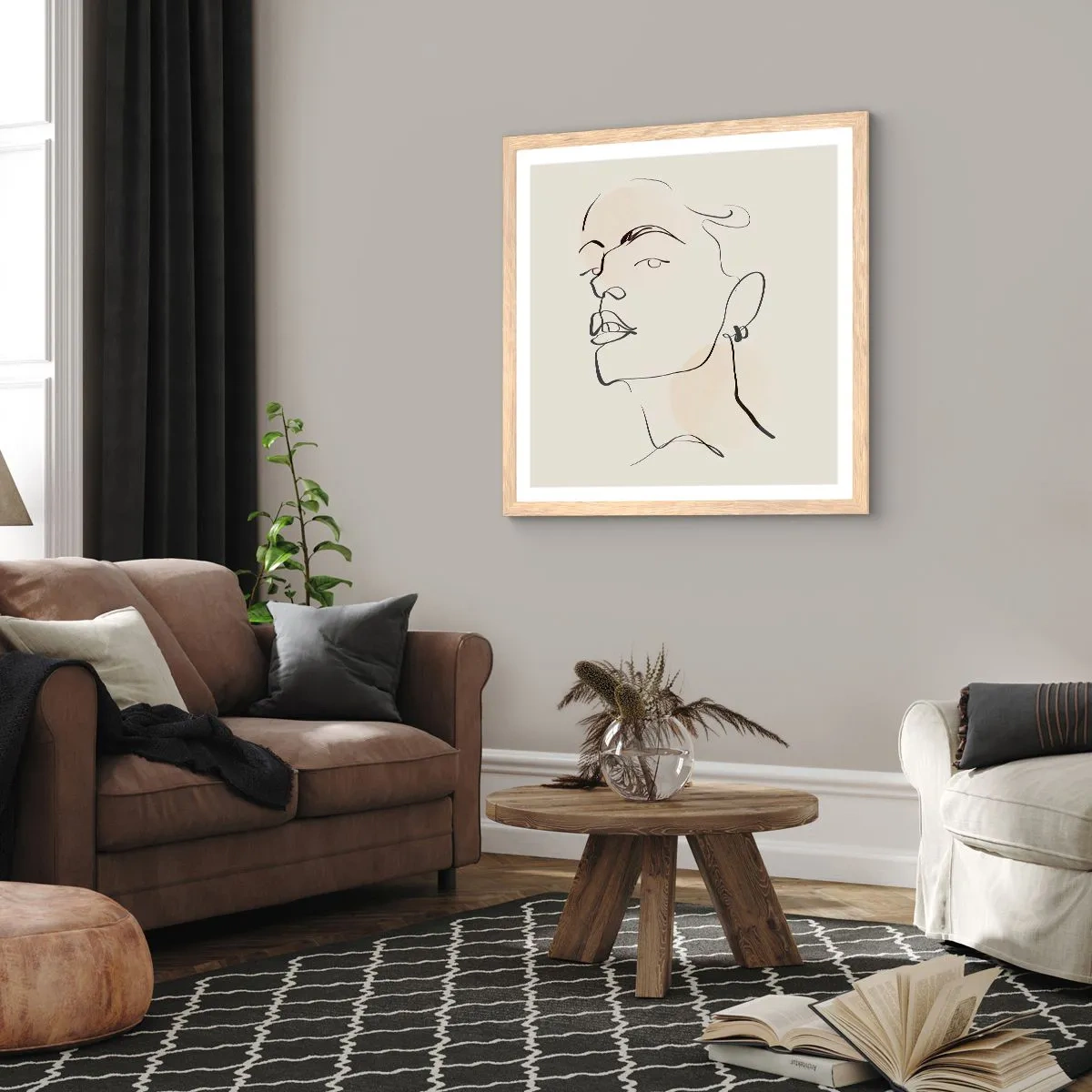Poster în ramă de stejar deschis - O privire mândră - 40x40 cm