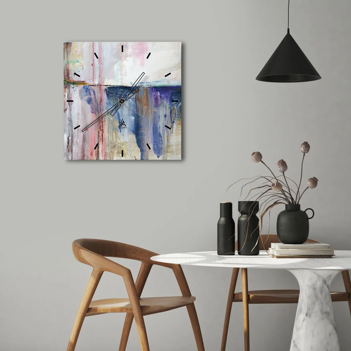 Ceas de perete - Ceas pe sticlă - Impresii și asociații colorate - 40x40 cm