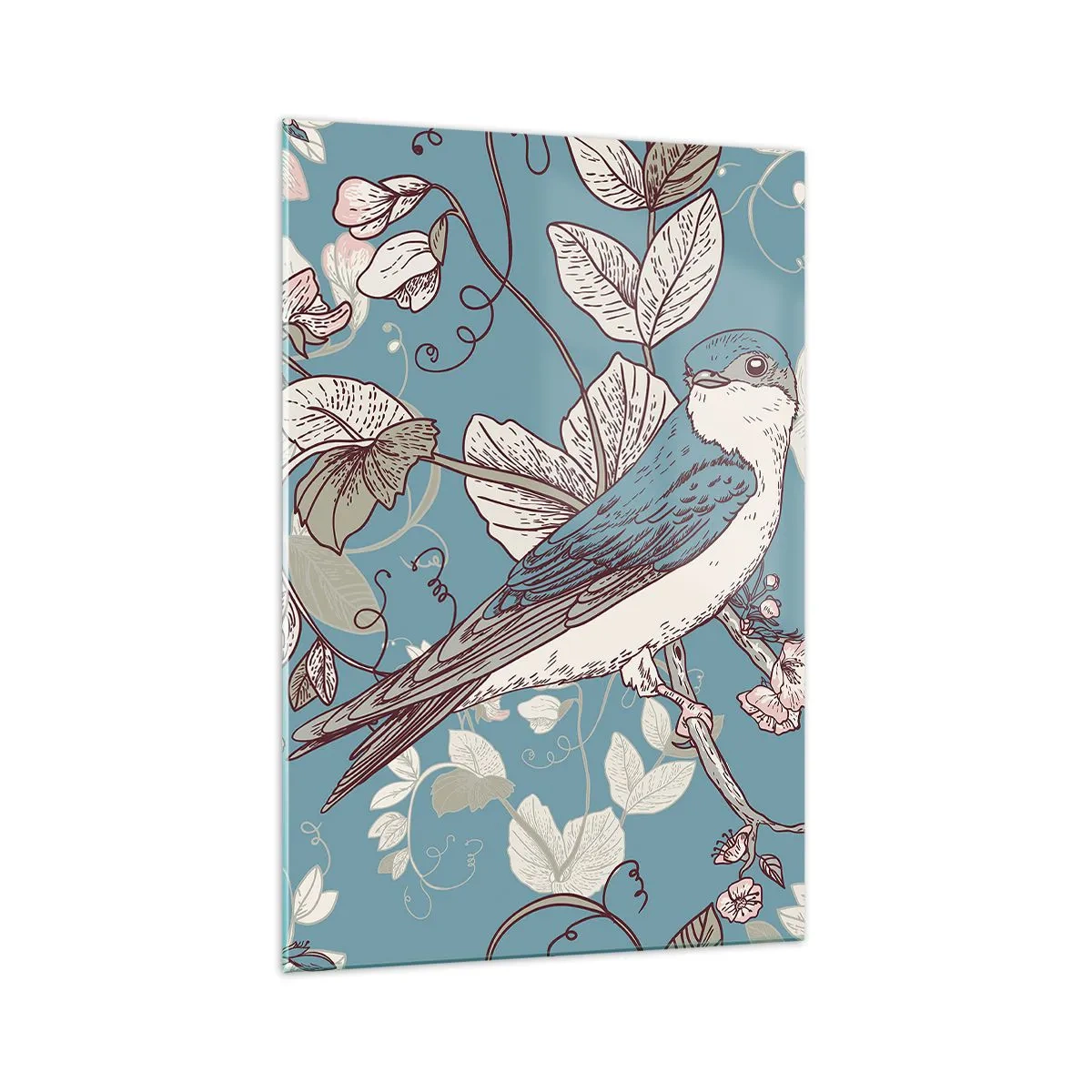 Tablou pe sticlă - Ciripit în florile albe - 70x100 cm