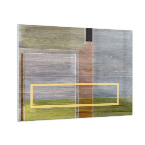 Tablou pe sticlă - Abstracție modernă cu forme dreptunghiulare și culori pământii - 70x50cm - Drept și liniștit - Decorațiune modernă pentru perete pentru living și dormitor ARTTOR