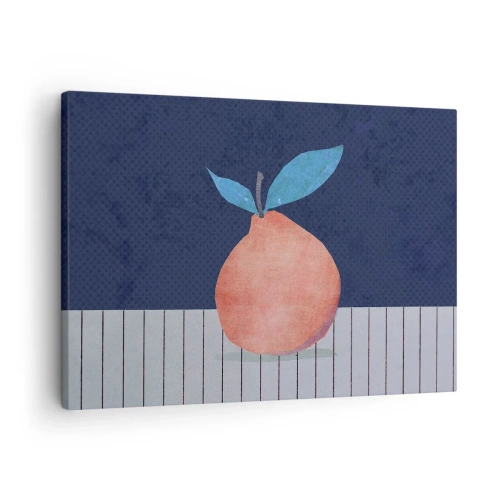 Tablou pe pânză Canvas - Fructe abstracte pe un fundal de culori contrastante și linii drepte. - 70x50cm - Convexitate și plan - Decorațiune modernă pentru perete pentru living și dormitor ARTTOR