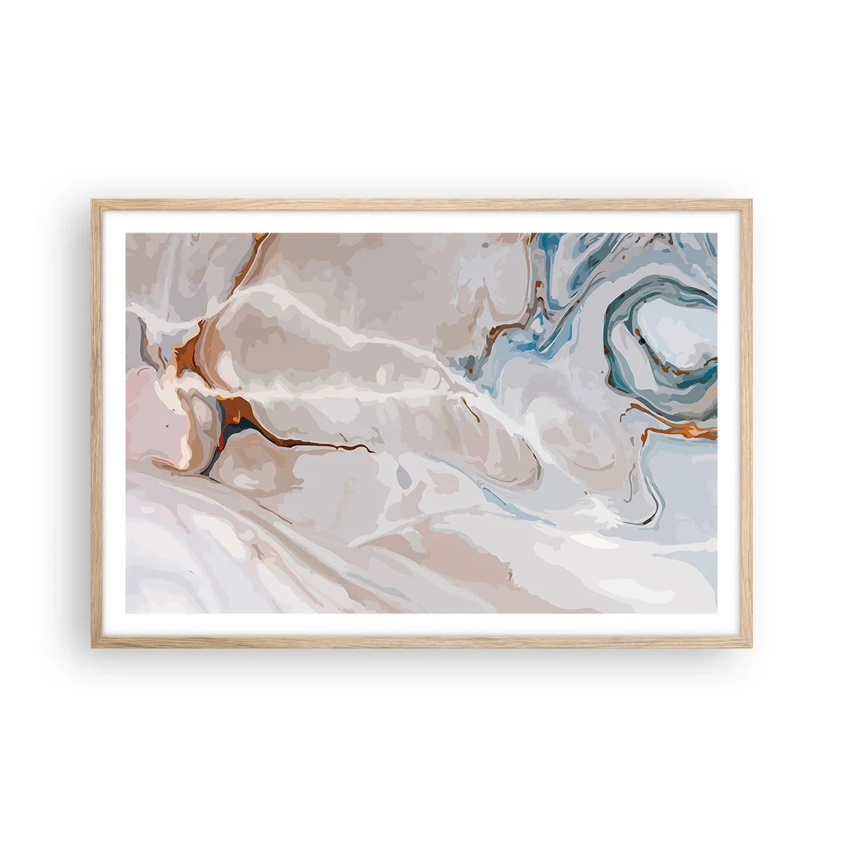 Poster în ramă de stejar deschis - Meandre albastre sub alb - 91x61 cm