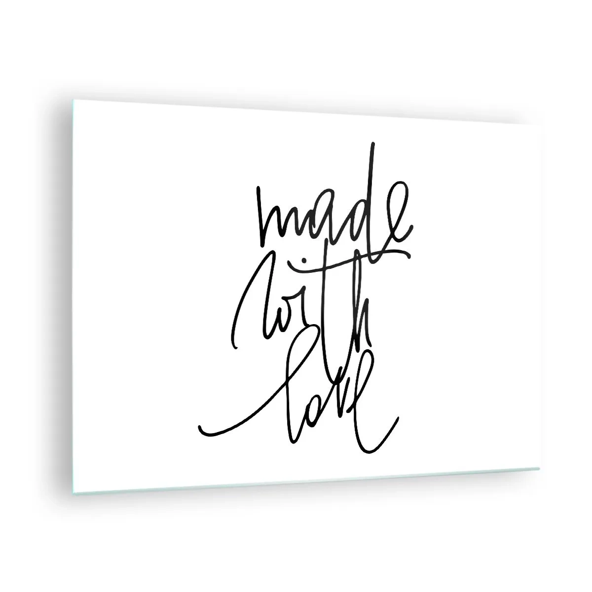 Tablou pe sticlă - Inscripția minimalistă „Făcut cu dragoste” - 70x50cm - Cel mai bun brand - Decorațiune modernă pentru perete pentru living și dormitor ARTTOR