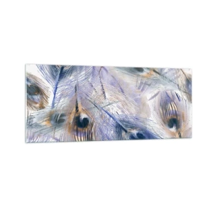 Tablou pe sticlă - Compoziția penelor de păun - 100x40 cm