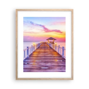 Poster în ramă de stejar deschis - Tăcerea serii în liliac-auriu - 40x50 cm