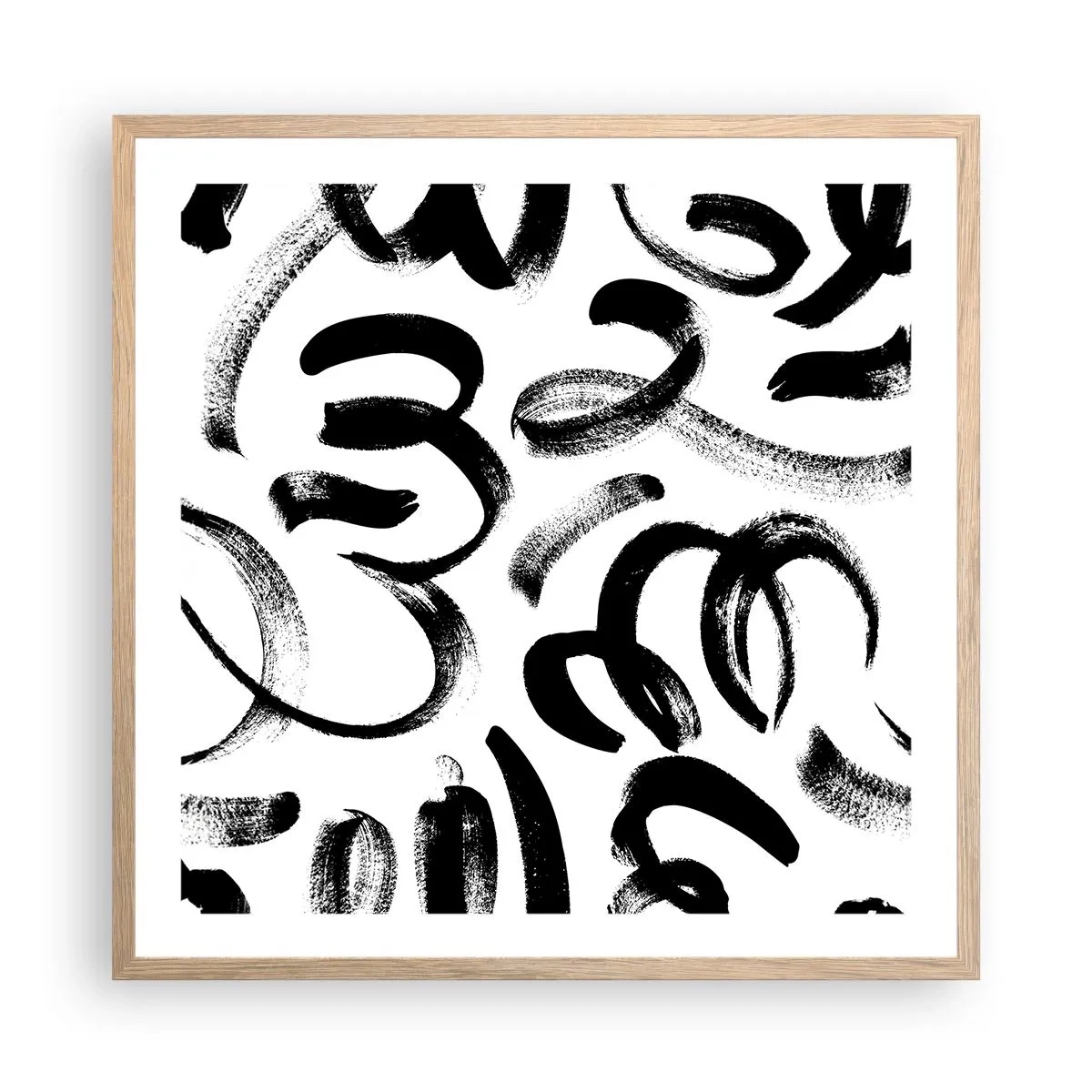 Poster în ramă de stejar deschis - Negru pe alb - 60x60 cm