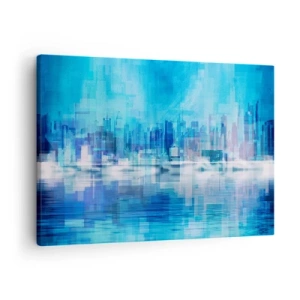 Tablou pe pânză Canvas - Panoramă abstractă a orașului în nuanțe de albastru - 70x50cm - Înecate în albastru - Decorațiune modernă pentru perete pentru living și dormitor ARTTOR