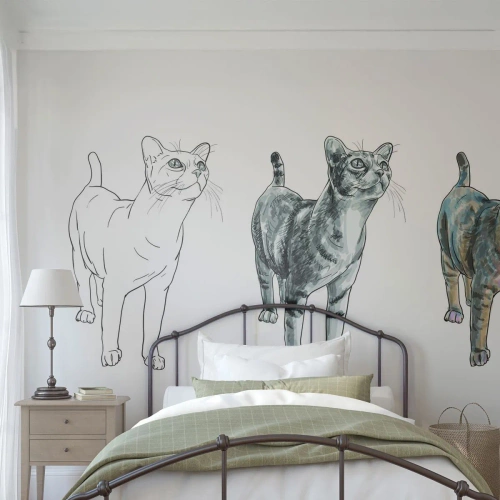 Tapet Autoadeziv Deluxe Sticker - Lecție de desen - Animale, Pisică, Pentru copii - 450x315 cm