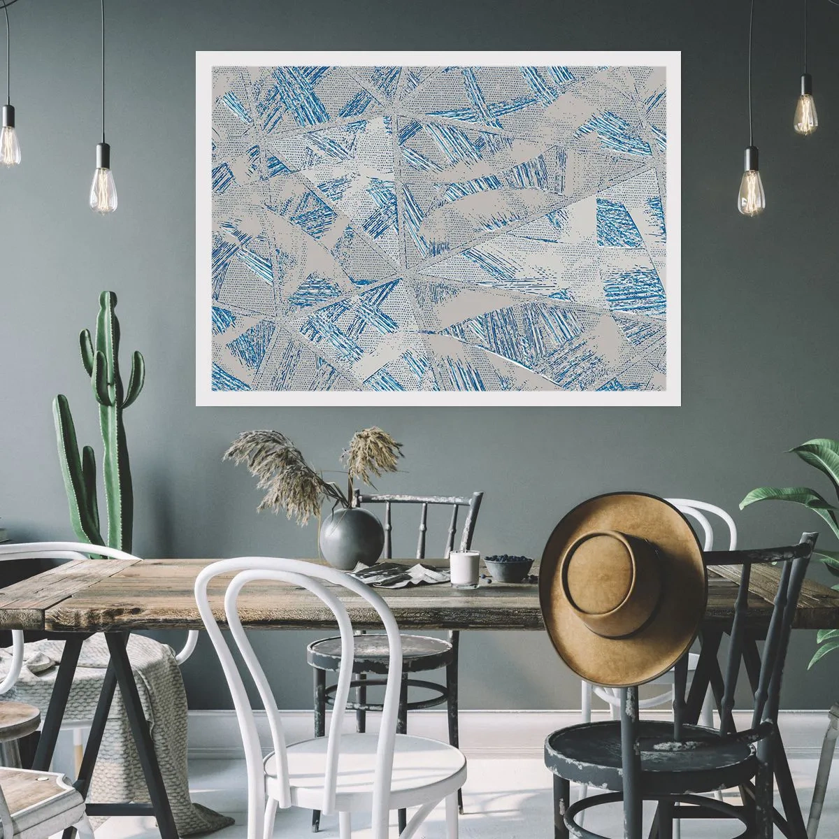 Poster - Într-un labirint de gri-albastru - 70x50 cm