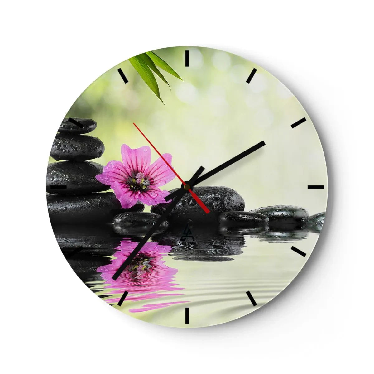 Ceas de perete - Ceas pe sticlă - Pietre Zen cu o floare roz pe un fundal natural - 30x30cm - Timp pentru suflet - Decorațiune modernă pentru perete pentru living, bucătărie și dormitor ARTTOR