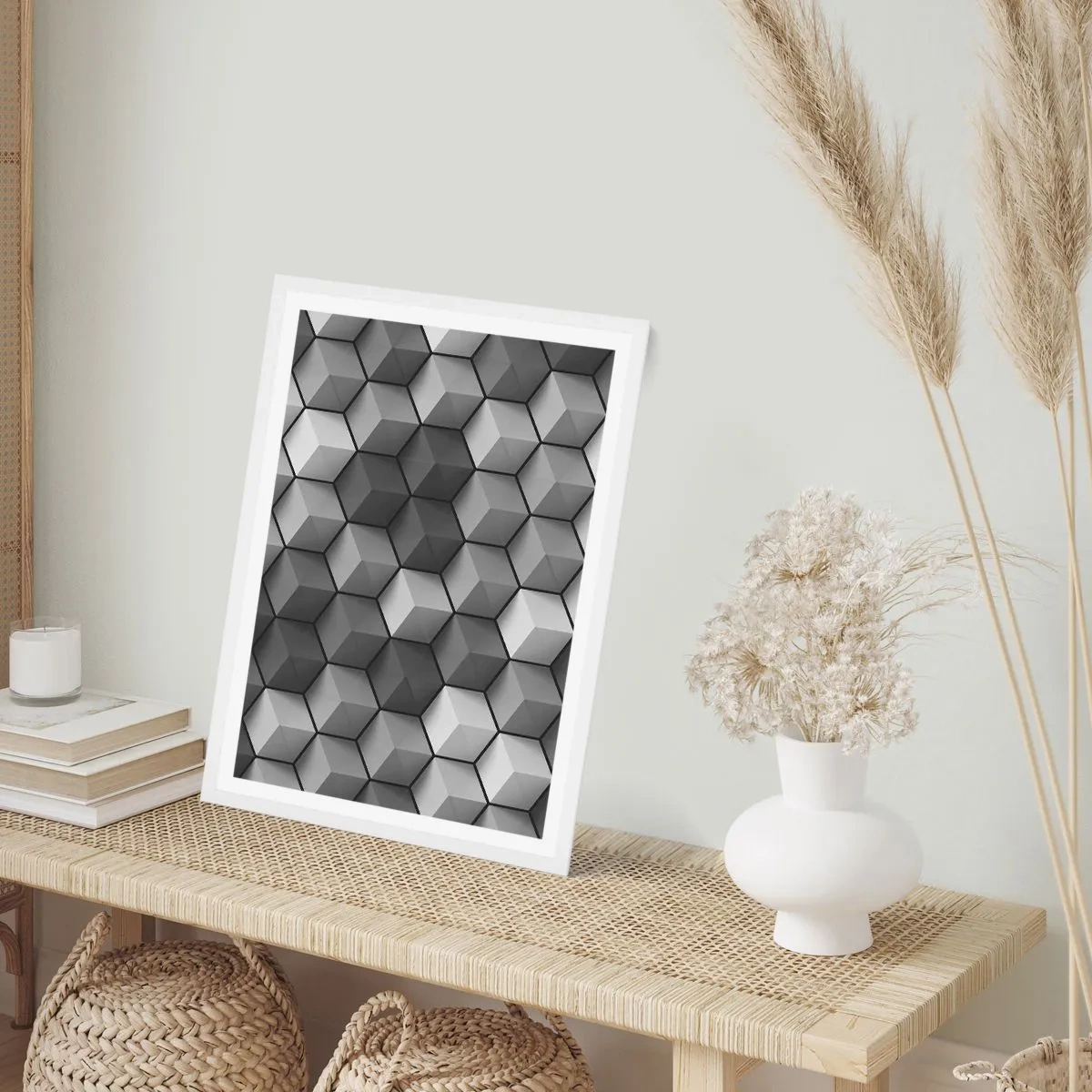 Poster în ramă albă - Puzzle cubist - 30x40 cm