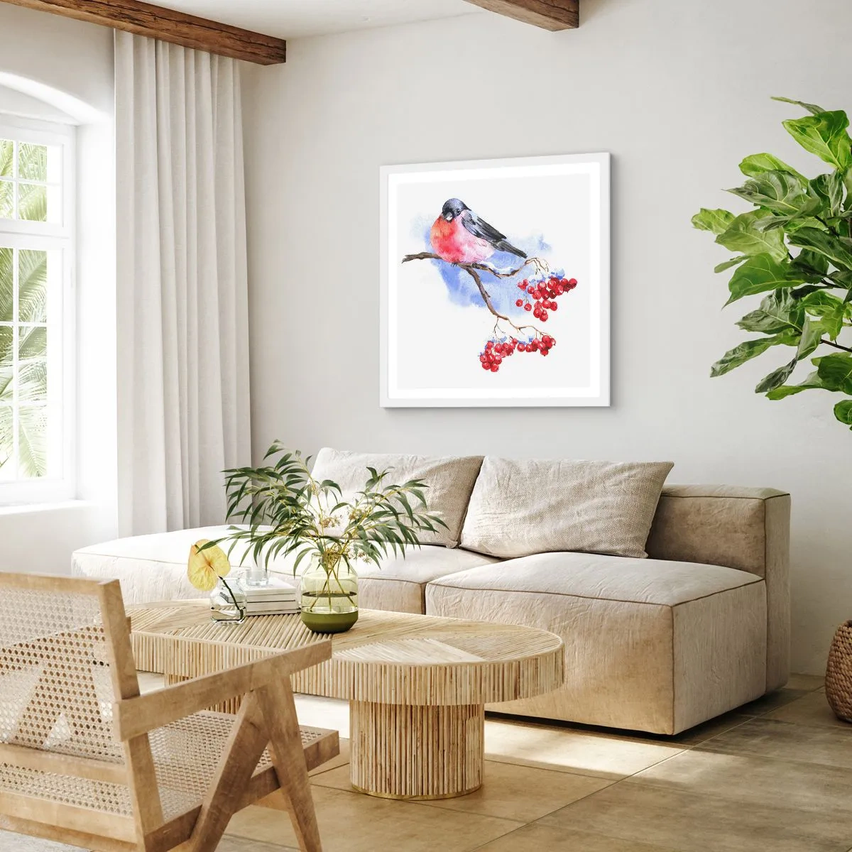 Poster în ramă albă - Iarna în culori - 30x30 cm