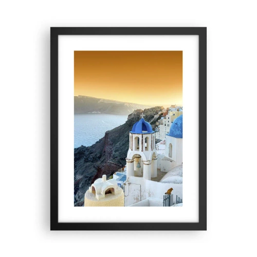 Poster în ramă neagră - Santorini - îmbrățișat de stânci - 30x40 cm