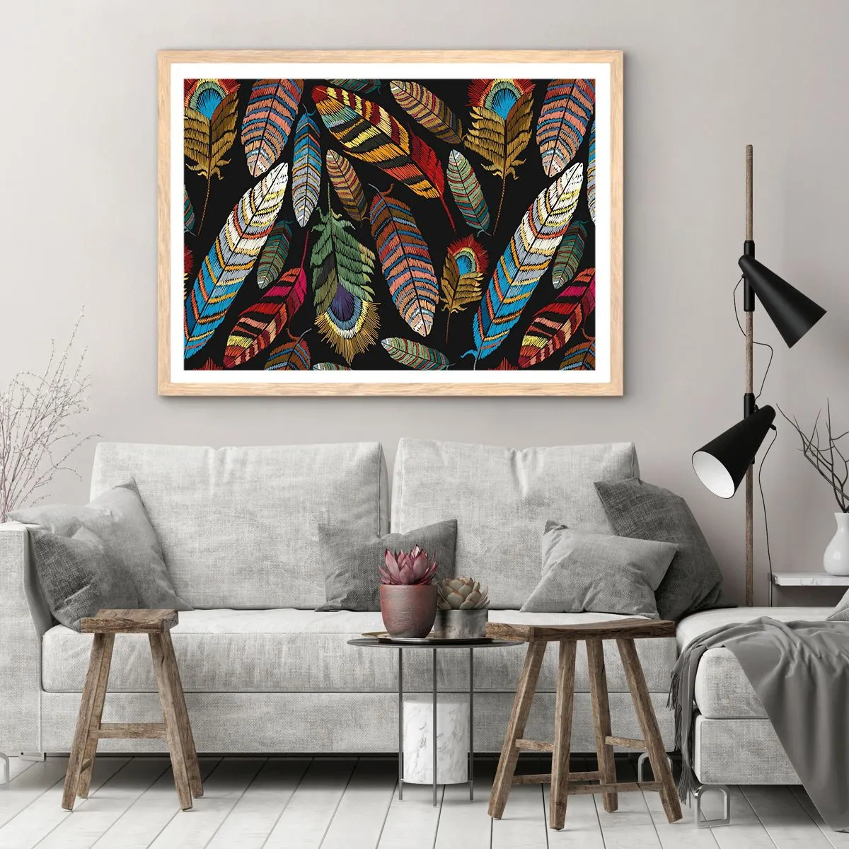 Poster în ramă de stejar deschis - Carnavalul păsărilor - 91x61 cm