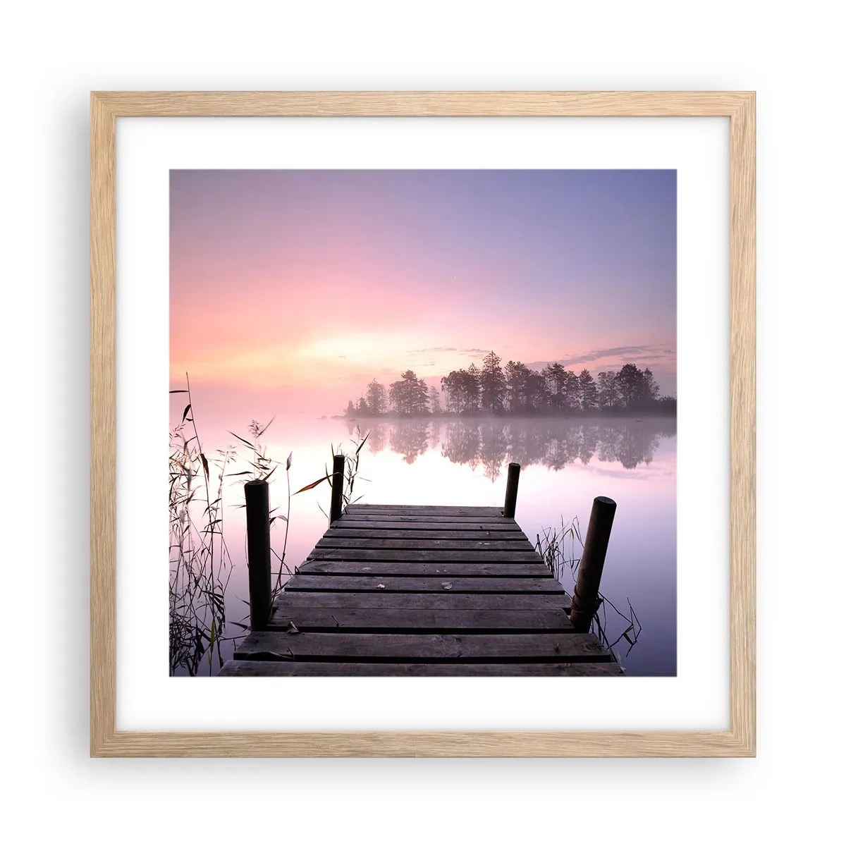 Poster în ramă de stejar deschis - Din ceața de liliac... - 40x40 cm