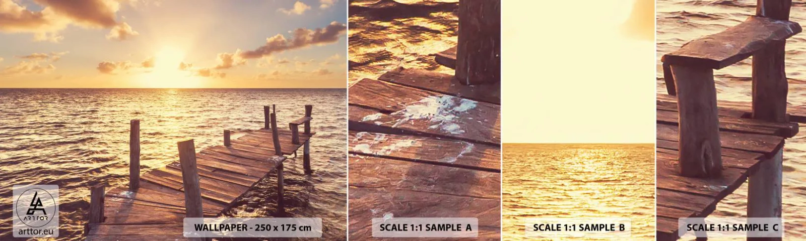 Mostră de Tapet Standard Eco - Tărâmul de aur al blândeții - Peisaj, Mare, Pod de lemn - 100x30 cm