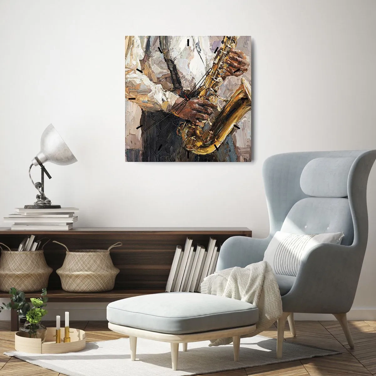 Ceas de perete - Ceas pe sticlă - E timpul pentru a cânta solo - 40x40 cm